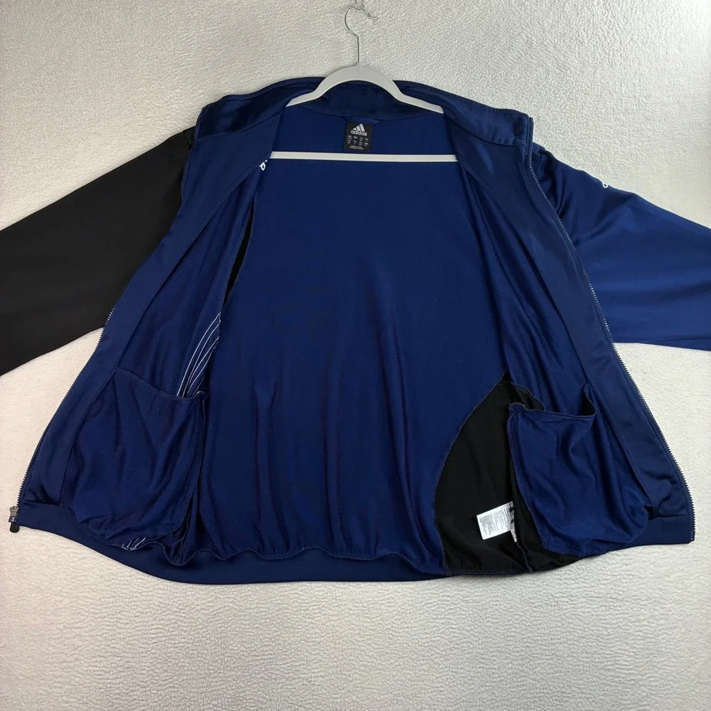 Y2K Adidas Track Jacket Men L Blue Black Full Zip Silky Hoodie Vintage